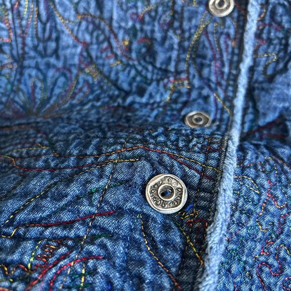 Chicos Womens Sz 2Y2K Blue Quilted Button-Up Embroidered Jacket - Picture 7 of 10